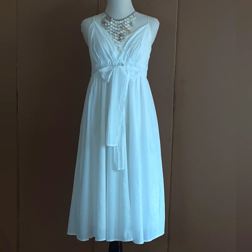 METRO 7 Pure White 100% Cotton Goddess Empire Spaghetti Strap Slip Dress Sz 10